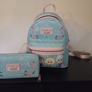 Loungefly The Golden Backpack and Wallet - Mint and Pink